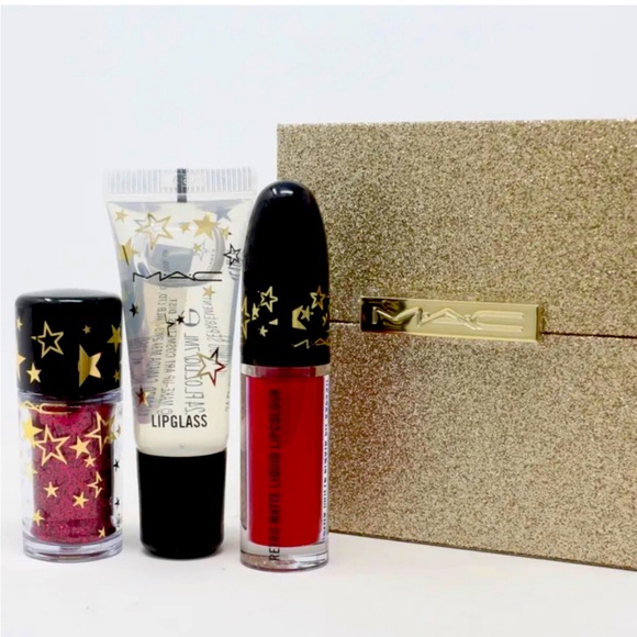 MAC Cosmetics Other - New MAC COSMETICS 3pc lipgloss set +case Clear Lipglass~Lip glitter~Red Lipglass